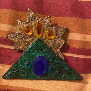 Handmade glitter and jeweled pin. Bought at a craft fair. About 2.5 x 2.75 in